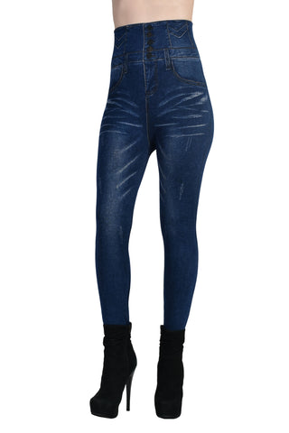 Cod B214 Colanti Blugi modelatori cu talie inalta bleumarin