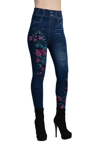 B449 Colanti Blugi modelatori bleumarin cu imprimeu floral